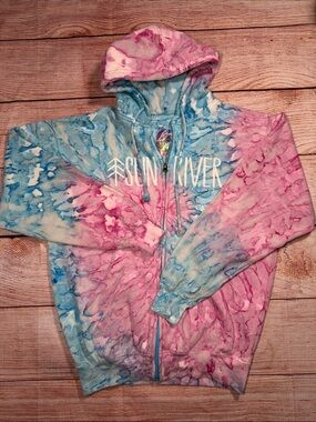 Exist Tie Dye Hoodie Men’s Medium Pink Blue Full Zip Psychedelic Sweatshirt
